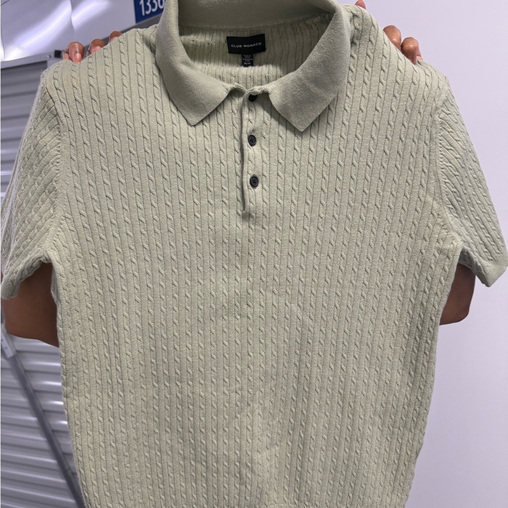 Club Monaco Textured Light Green Polo Shirt
